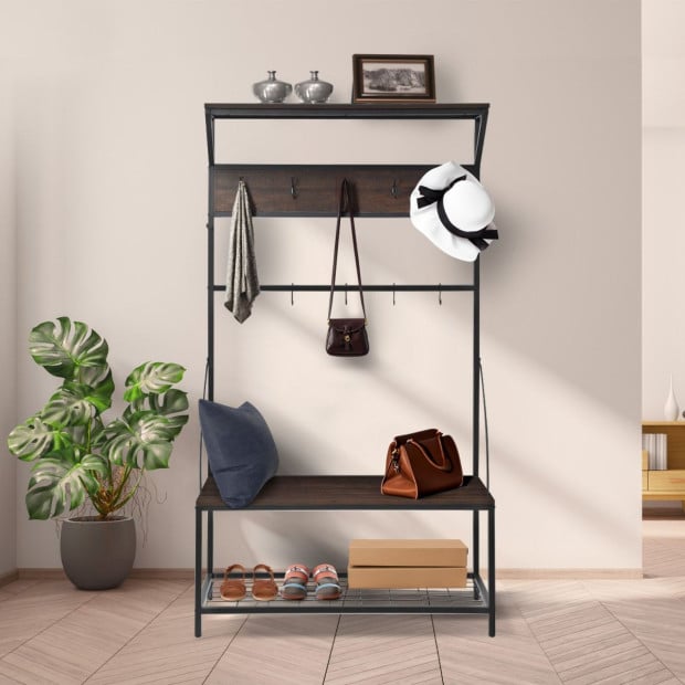 Sarantino 4-in-1 Hall Tree Entryway Coat Rack Hall Stand Image 11