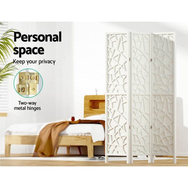 Clover Room Divider Screen Privacy Wood Dividers Stand 3 Panel White Image 5