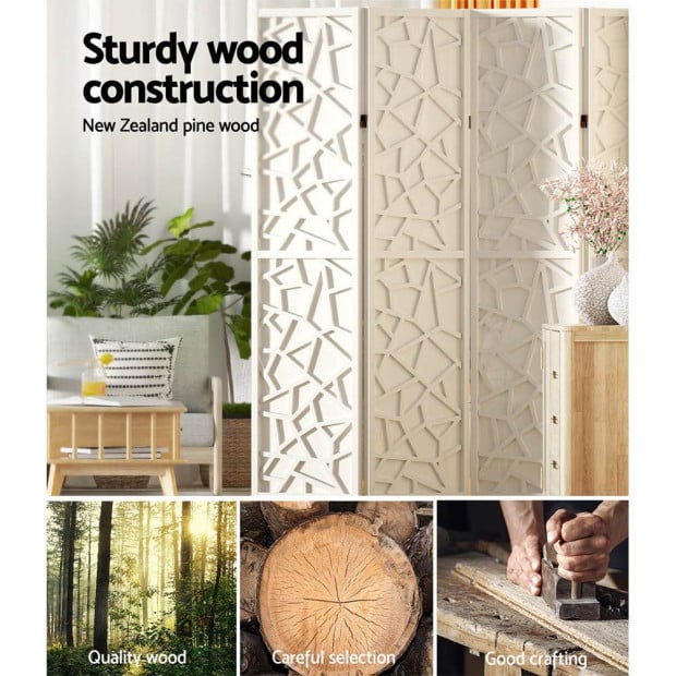 Clover Room Divider Screen Privacy Wood Dividers Stand 3 Panel White Image 6