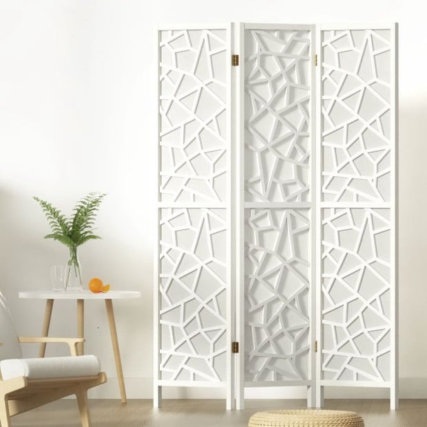Clover Room Divider Screen Privacy Wood Dividers Stand 3 Panel White Image 8