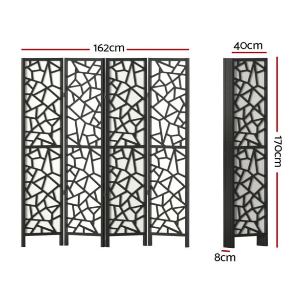 Clover Room Divider Screen Privacy Wood Dividers Stand 4 Panel Black Image 2