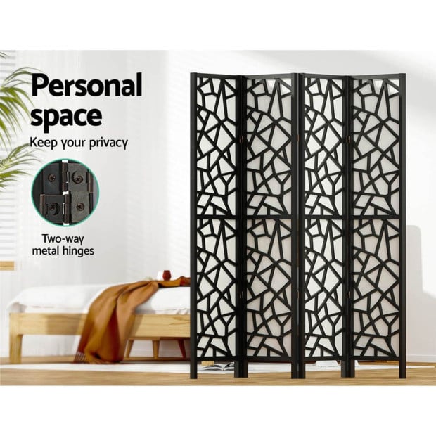 Clover Room Divider Screen Privacy Wood Dividers Stand 4 Panel Black Image 5