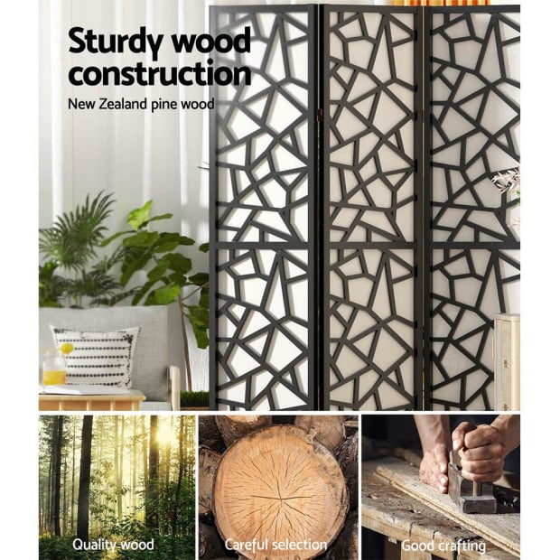 Clover Room Divider Screen Privacy Wood Dividers Stand 4 Panel Black Image 6