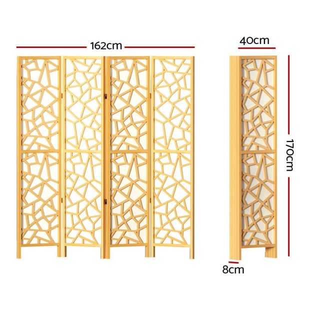 Clover Room Divider Screen Privacy Wood Dividers Stand 4 Panel Natural Image 2