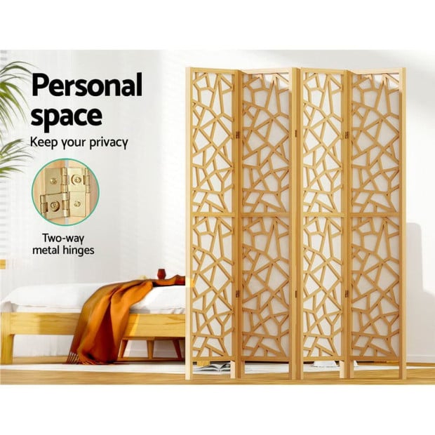 Clover Room Divider Screen Privacy Wood Dividers Stand 4 Panel Natural Image 5