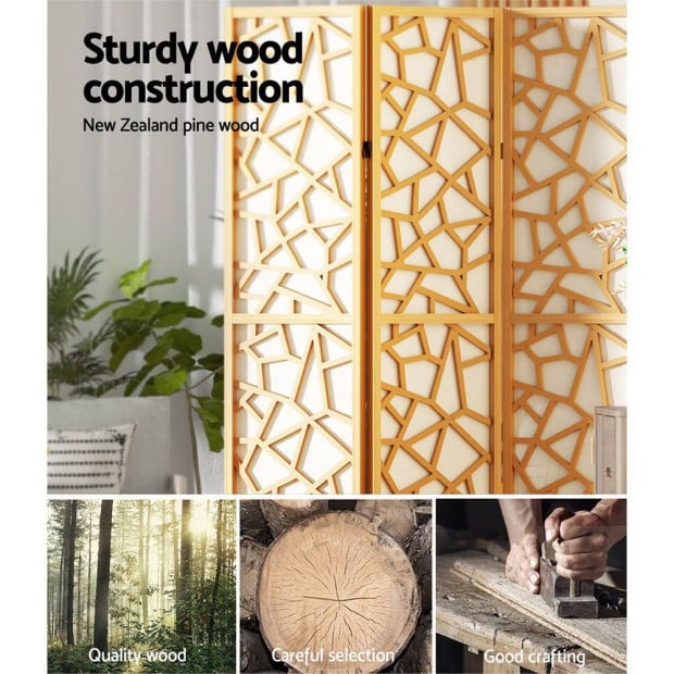 Clover Room Divider Screen Privacy Wood Dividers Stand 4 Panel Natural Image 6