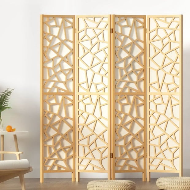 Clover Room Divider Screen Privacy Wood Dividers Stand 4 Panel Natural Image 8