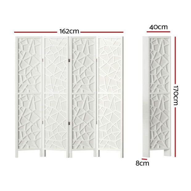 Clover Room Divider Screen Privacy Wood Dividers Stand 4 Panel White Image 2