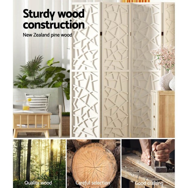 Clover Room Divider Screen Privacy Wood Dividers Stand 4 Panel White Image 6