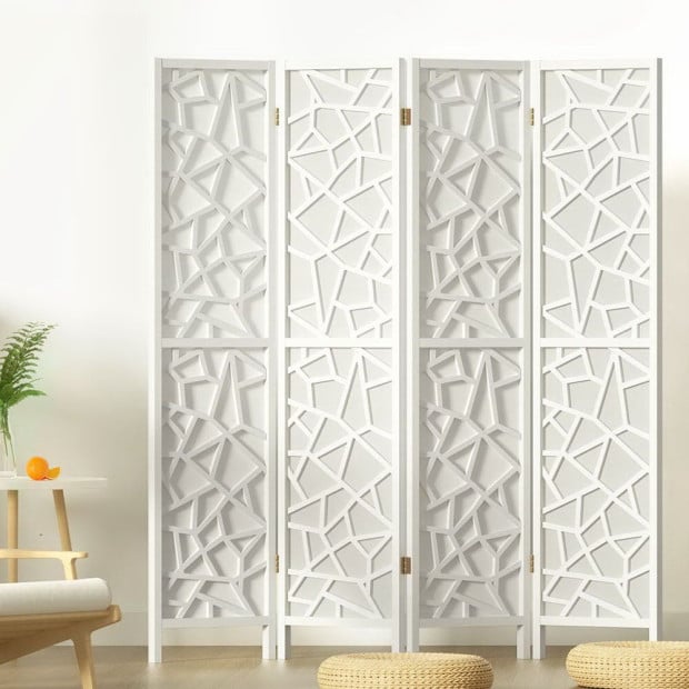 Clover Room Divider Screen Privacy Wood Dividers Stand 4 Panel White Image 8