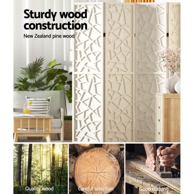 Clover Room Divider Screen Privacy Wood Dividers Stand 6 Panel White Image 6