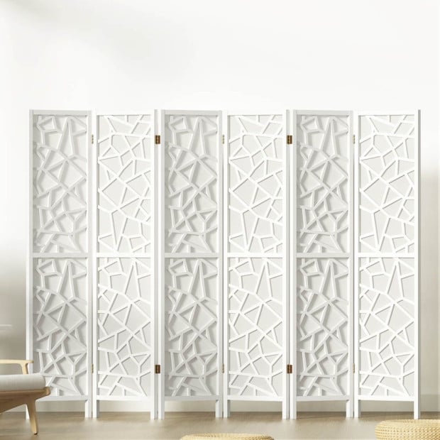 Clover Room Divider Screen Privacy Wood Dividers Stand 6 Panel White Image 8