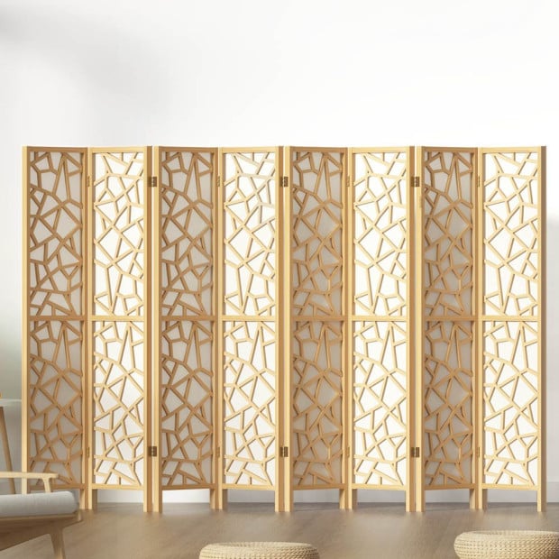 Clover Room Divider Screen Privacy Wood Dividers Stand 8 Panel Natural Image 8