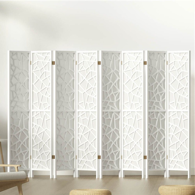 Clover Room Divider Screen Privacy Wood Dividers Stand 8 Panel White Image 8