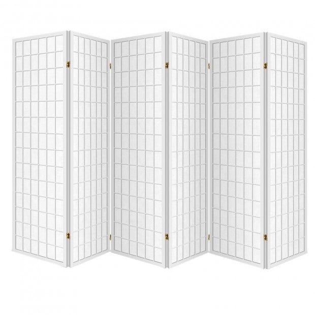 6 Panel Room Divider Privacy Screen Foldable Pine Wood Stand White
