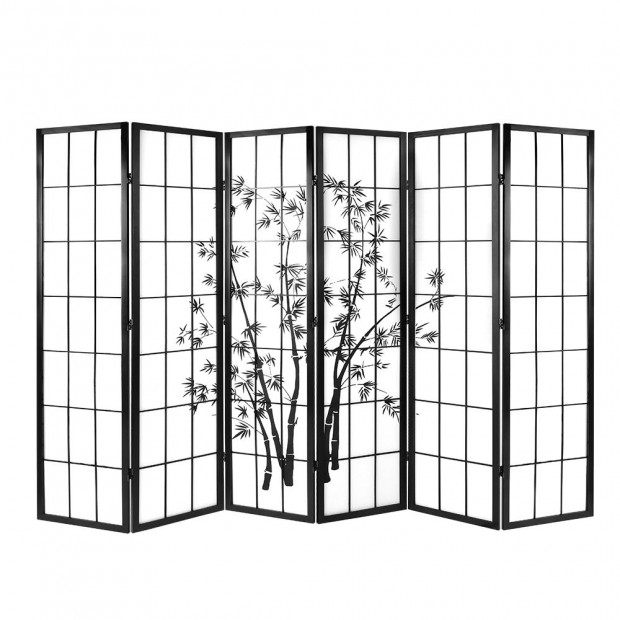 6 Panel Room Divider Screen Privacy Pine Wood Stand Black White