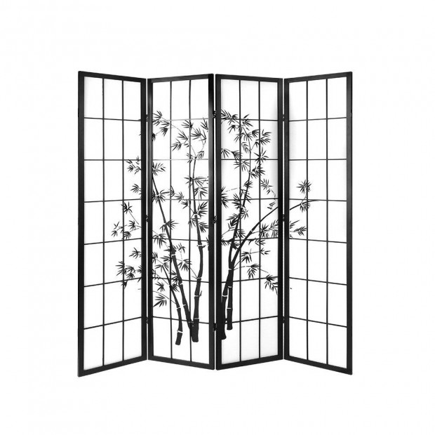 4 Panel Room Divider Screen Dividers Pine Wood Stand Black White