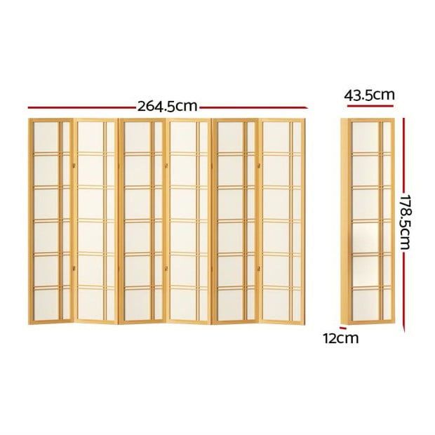 Room Divider Screen Privacy Wood Dividers Stand 6 Panel Nova Natural Image 2