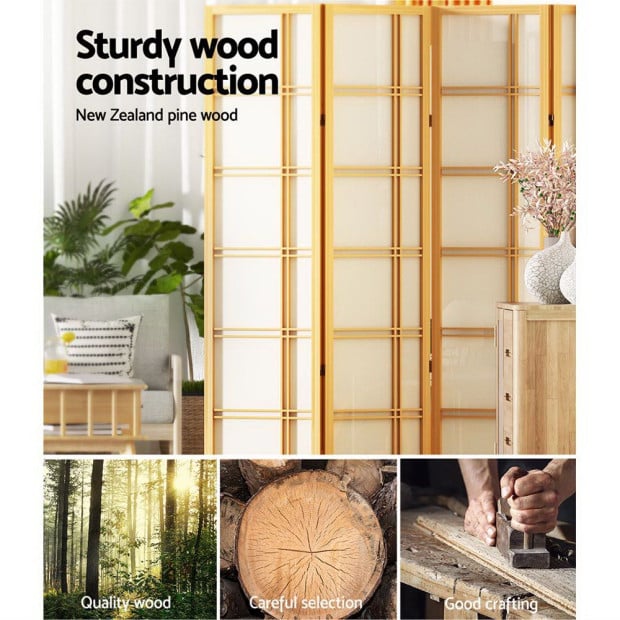 Room Divider Screen Privacy Wood Dividers Stand 6 Panel Nova Natural Image 6