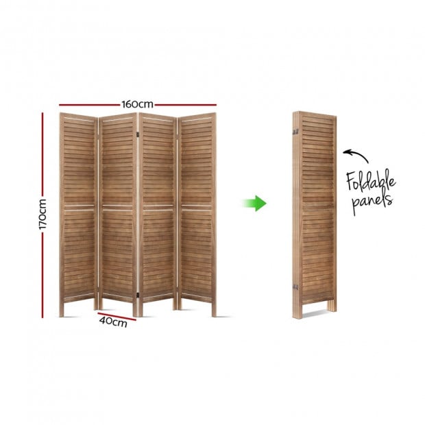 Room Divider Privacy Screen Foldable Partition Stand 4 Panel Brown 163cm x 2cm x 170cm Image 2