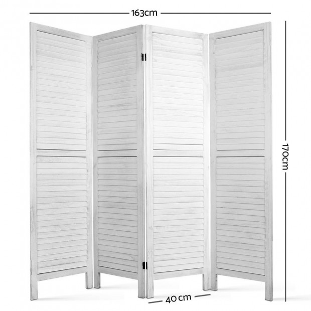 4 Panel Foldable Wooden Room Divider White