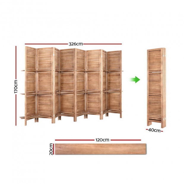 Room Divider Screen 8 Panel Privacy Dividers Shelf Wooden Timber Stand Image 2