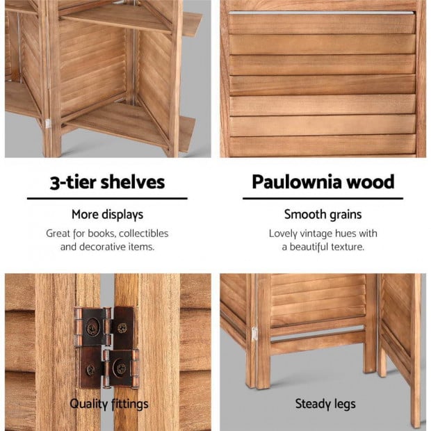 Room Divider Screen 8 Panel Privacy Dividers Shelf Wooden Timber Stand Image 6