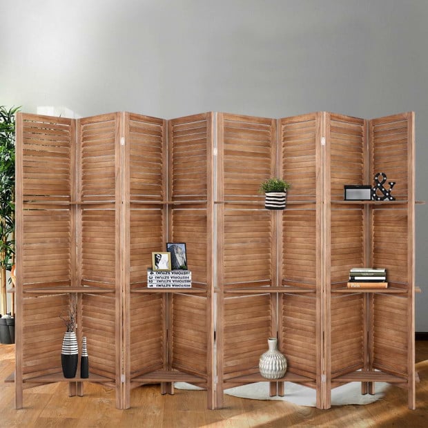 Room Divider Screen 8 Panel Privacy Dividers Shelf Wooden Timber Stand Image 7