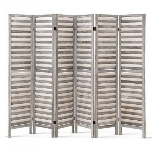 6 Panel Room Divider Privacy Screen Foldable Wood Stand Grey