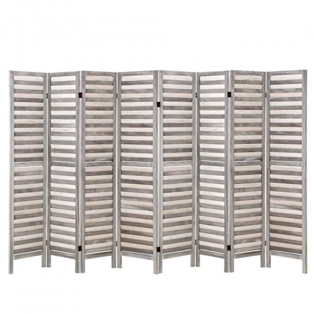 8 Panel Room Divider Screen Privacy Wood Dividers Timber Stand Grey