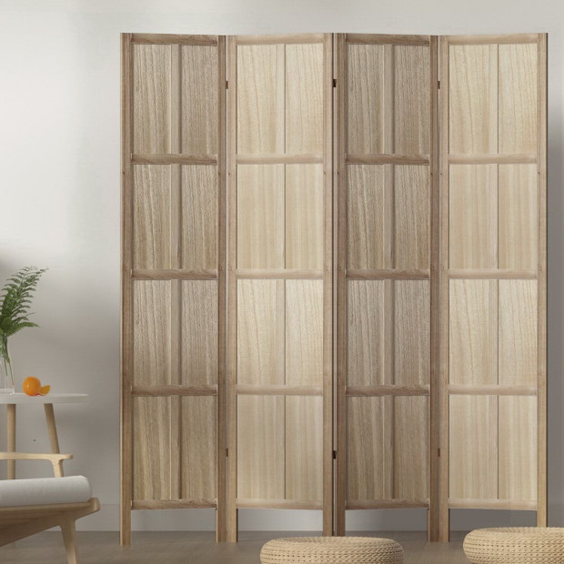 Jade Room Divider Screen Privacy Wood Dividers Stand 4 Panel Brown
