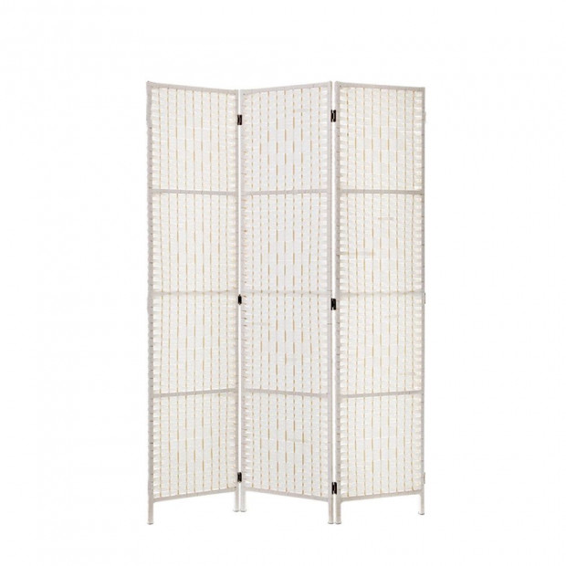 3 Panels Room Divider Screen Rattan Timber Fold Woven Stand White