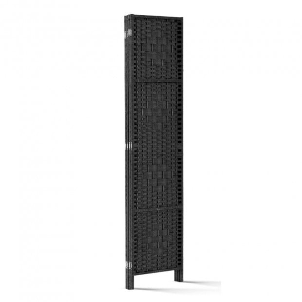 4 Panel Room Divider Privacy Screen Rattan Woven Wood Stand Black Image 5