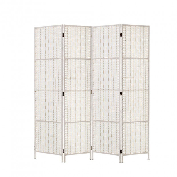 4 Panels Room Divider Screen Rattan Timber Fold Woven Stand White