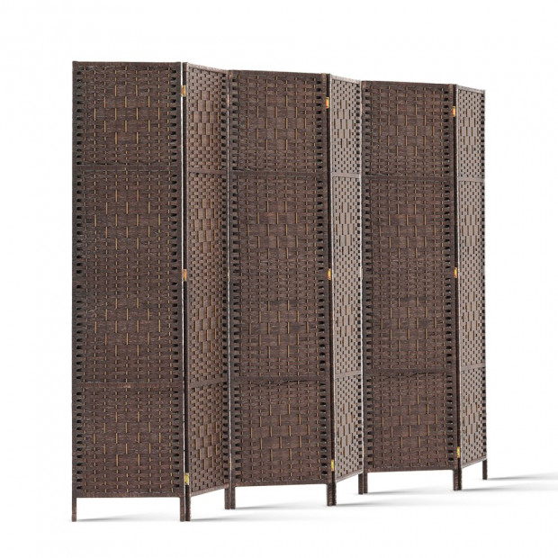 6 Panel Folding Room Divider - Brown