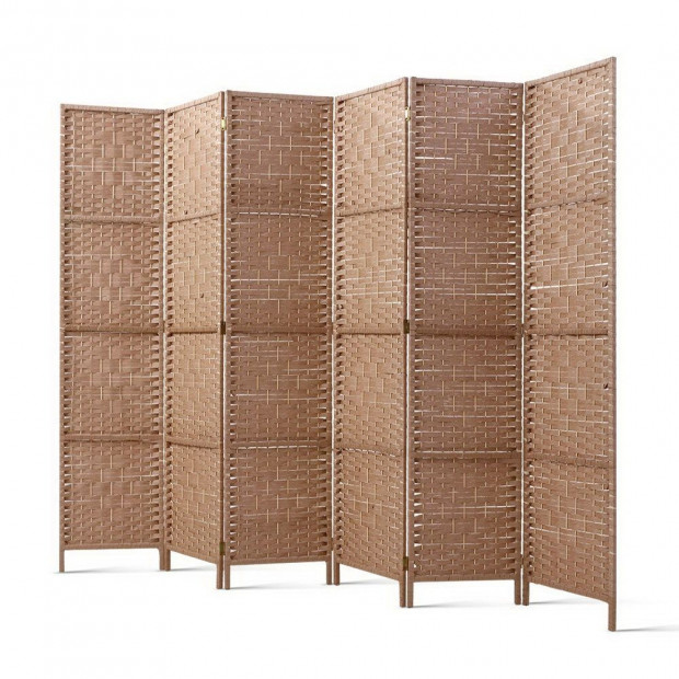 6 Panel Room Divider Screen Rattan Timber Foldable Stand Hand Woven