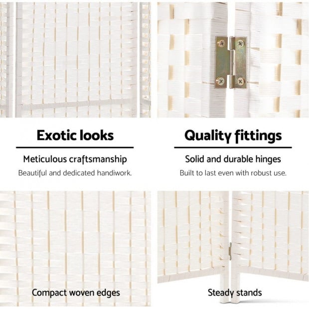 8 Panels Room Divider Privacy Rattan Timber Fold Woven Stand White Image 6