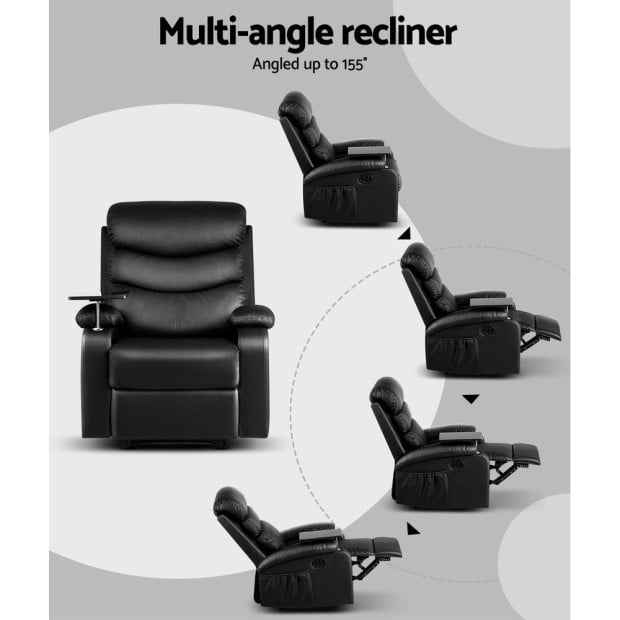 Recliner Chair Armchair Lounge Sofa Couch Leather Black Tray Table Image 5