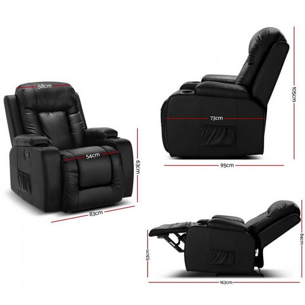 Electric Massage Chair Recliner Lounge Sofa Armchair Heat Leather Image 2