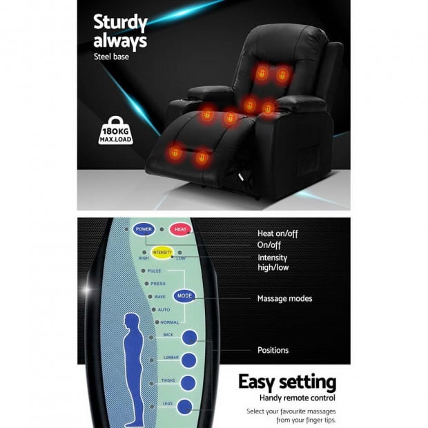 Electric Massage Chair Recliner Lounge Sofa Armchair Heat Leather Image 4