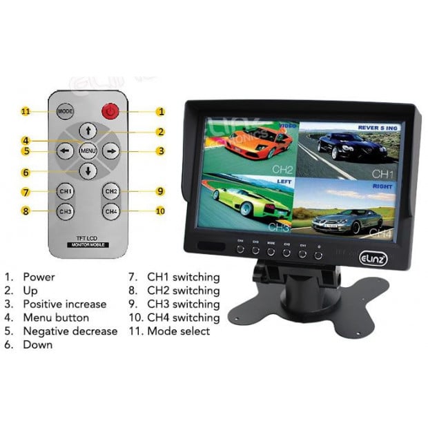 Elinz 7In Monitor Hd 12v/24v With 2 Av Inputs 4pin Advanced Image 6