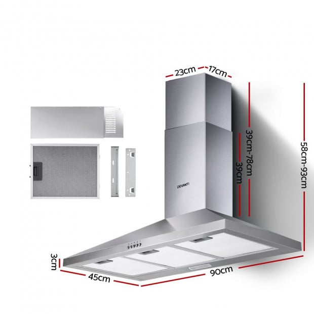 Range Hood 90cm 900mm Kitchen Canopy Stainless Steel Rangehood Image 2