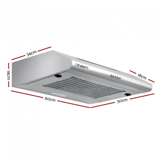Fixed Range Hood Rangehood Stainless Steel Kitchen Canopy 60cm 600mm Image 2