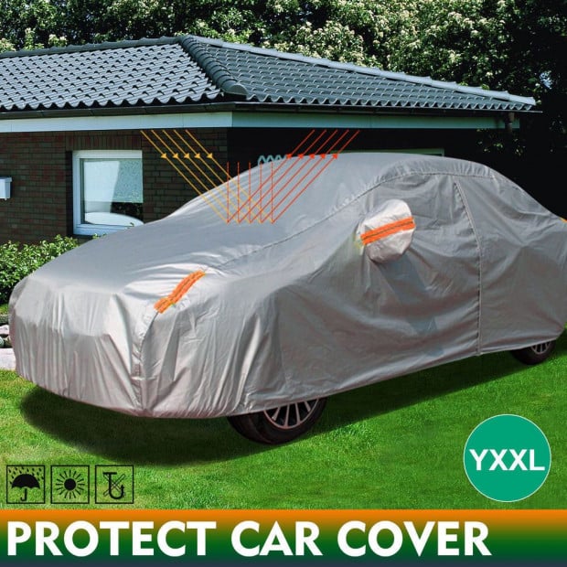 Waterproof Adjustable Large Car Cover Rain Sun Dust UV Protection YXXL Image 2
