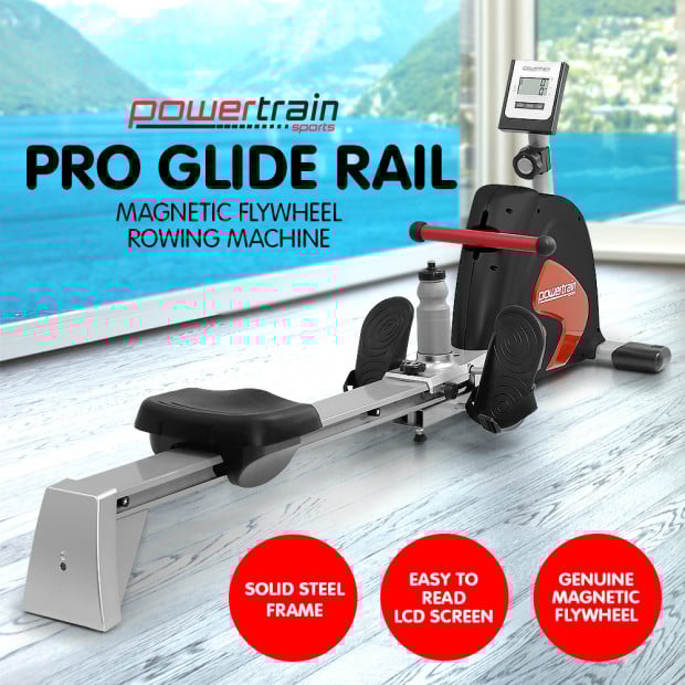 Powertrain Rowing Machine with Magnetic Flywheel - Black Image 2