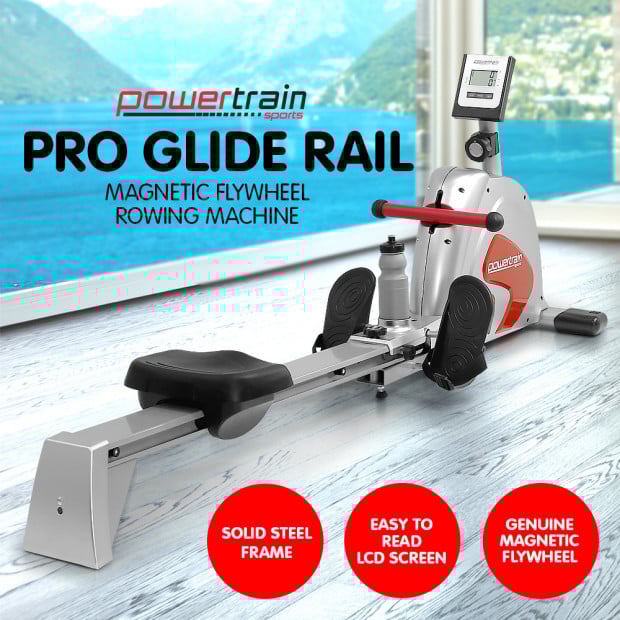Powertrain Rowing Machine with Magnetic Flywheel - Silver Image 3
