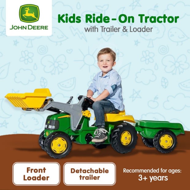 John Deere Rolly Kids RT023110 Ride on Tractor with Trailer & Loader Image 7