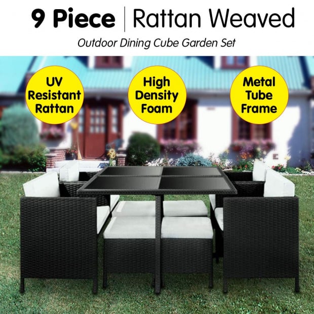 9 Piece PE Rattan Garden Patio Outdoor Dining Set Black Image 2