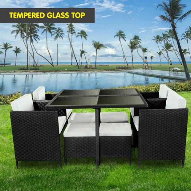 9 Piece PE Rattan Garden Patio Outdoor Dining Set Black Image 9