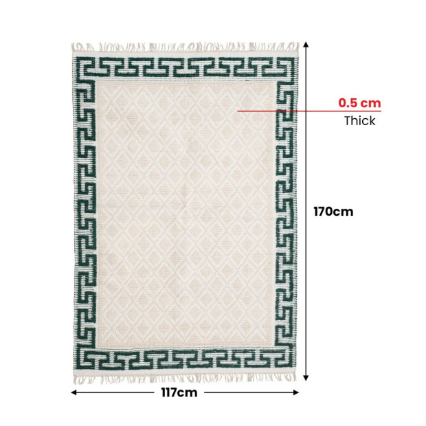 Greek-Inspired Wool Rug 165 Cream and Green